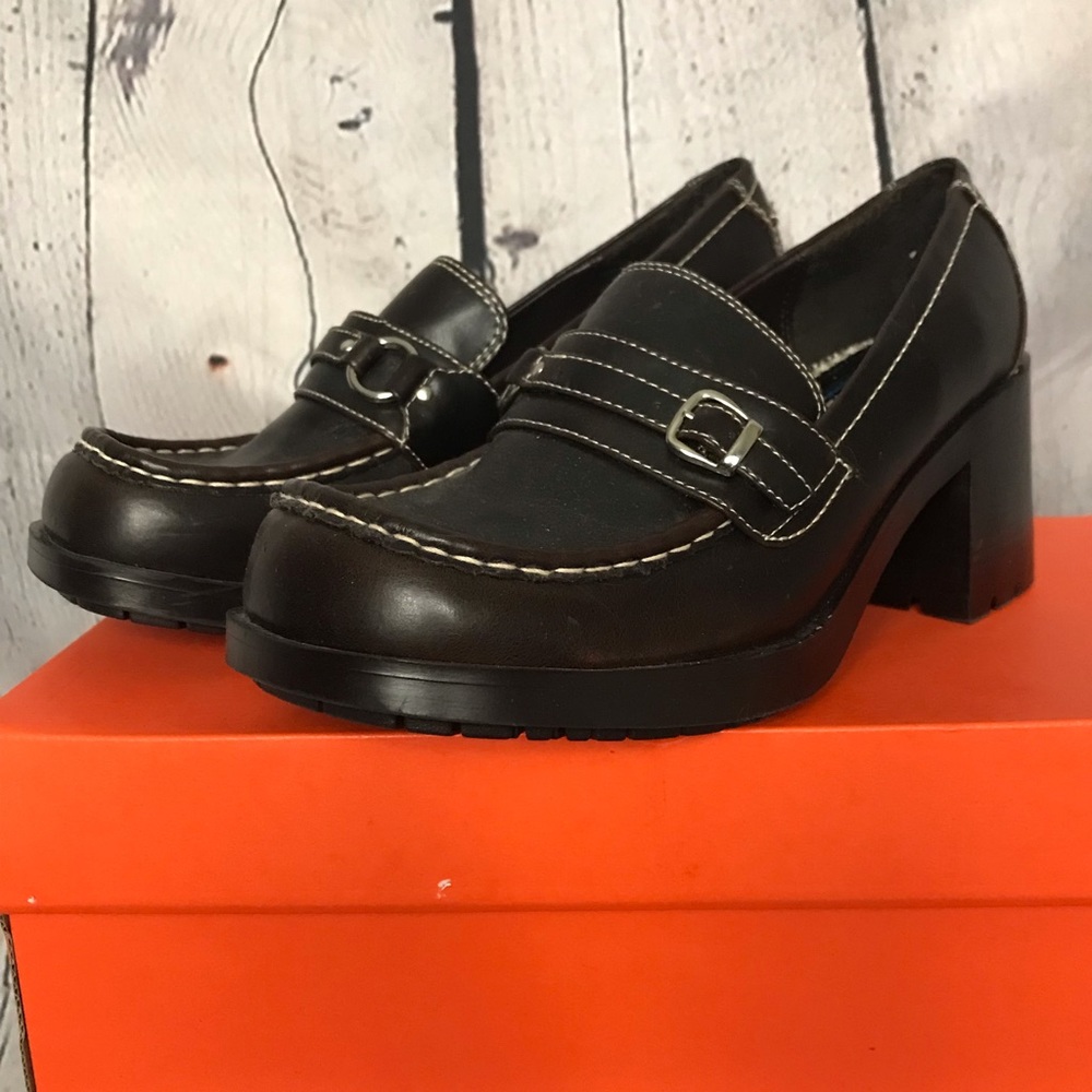l.e.i. Brown Chunky Heeled Loafers Sz 9